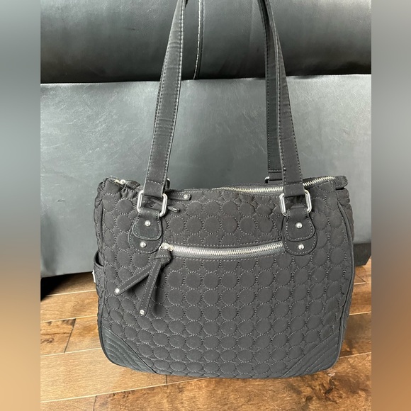 Vera Bradley black quilted dbl handle shopper tote - Picture 1 of 12
